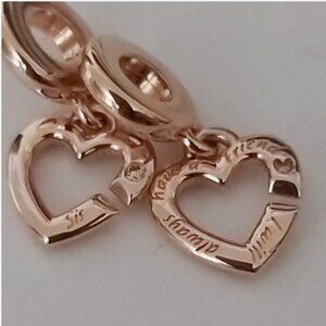 PANDORA *Retired* 14K Rose Gold-Plated Linked Sister Hearts Split Family Dangle